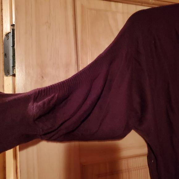 Purple Medium Gray LOFT Faux Wrap Sweater with Ruched Sleeves - Picture 2 of 5